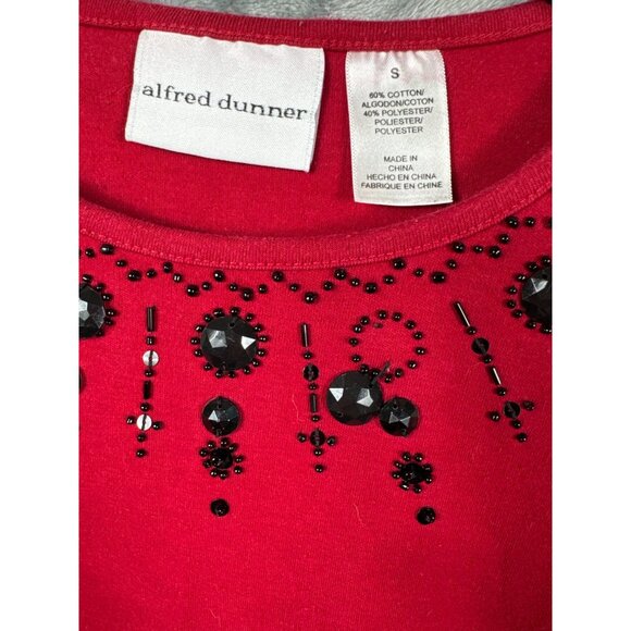 Alfred Dunner Red Embellished 3/4 Sleeve Cotton & Polyester Womens Top S - Picture 2 of 5